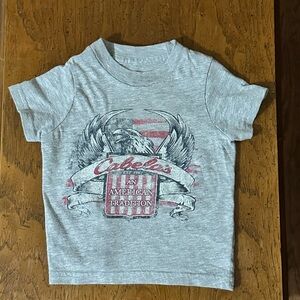 Cabela's Gray Infant T-Shirt with logo American Eagle Flag size 6M.